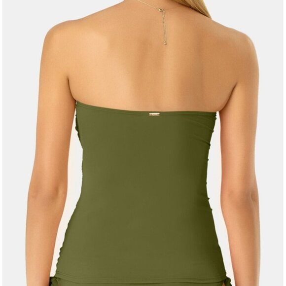 New Anne Cole Olive Green  Twist Front Bandeau Strapless  Tankini Top - Picture 4 of 12